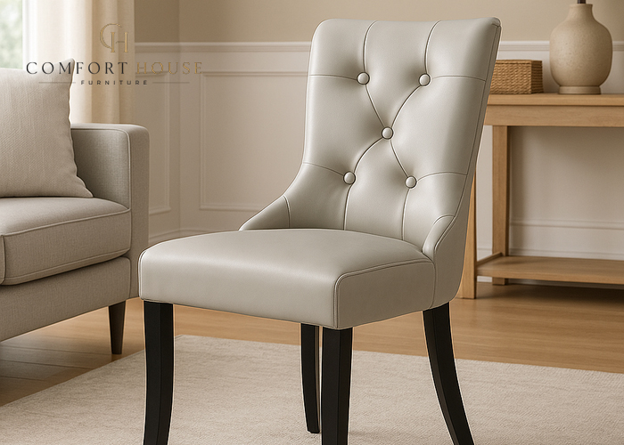 Bentley PU Grey Chair (Black Wooden Legs)