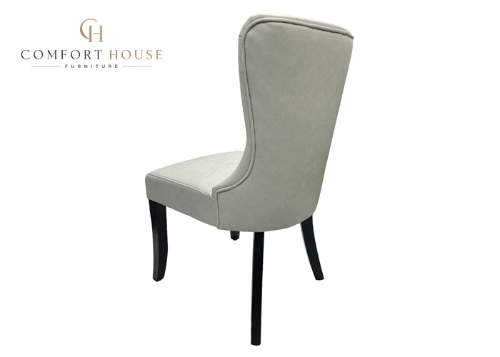 Bentley PU Grey Chair (Black Wooden Legs) - Image 2