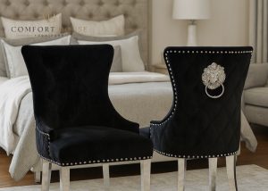 Chelsea 01 Black Chair (Lion Knocker/Chrome Legs)
