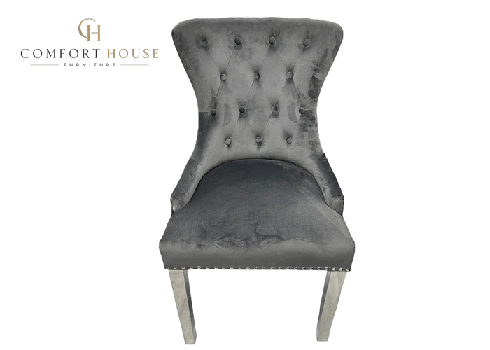 Chelsea 01 Cream Chair (Lion Knocker/Chrome Legs) - Image 2