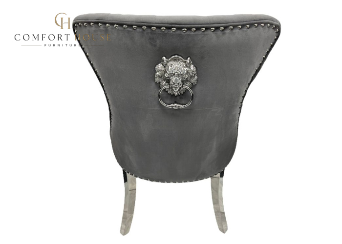 Chelsea 01 Cream Chair (Lion Knocker/Chrome Legs) - Image 3