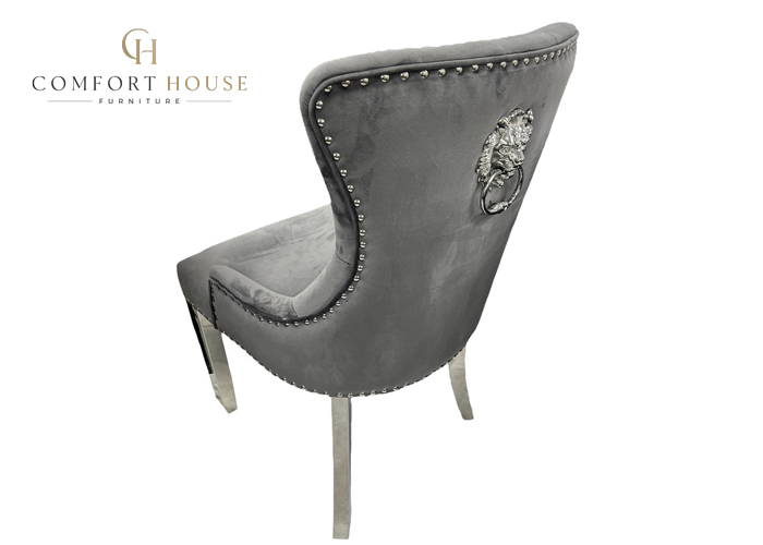 Chelsea 01 Cream Chair (Lion Knocker/Chrome Legs) - Image 4
