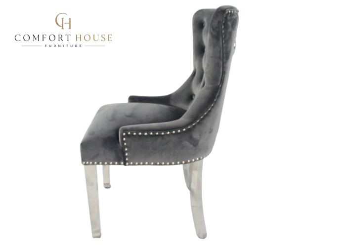 Chelsea 01 Dark Grey Chair (Lion Knocker/Chrome Legs) - Image 5