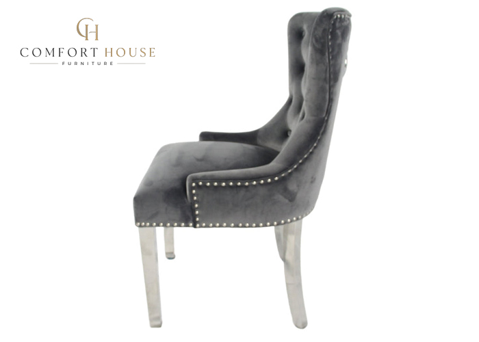 Chelsea 01 Cream Chair (Lion Knocker/Chrome Legs) - Image 6