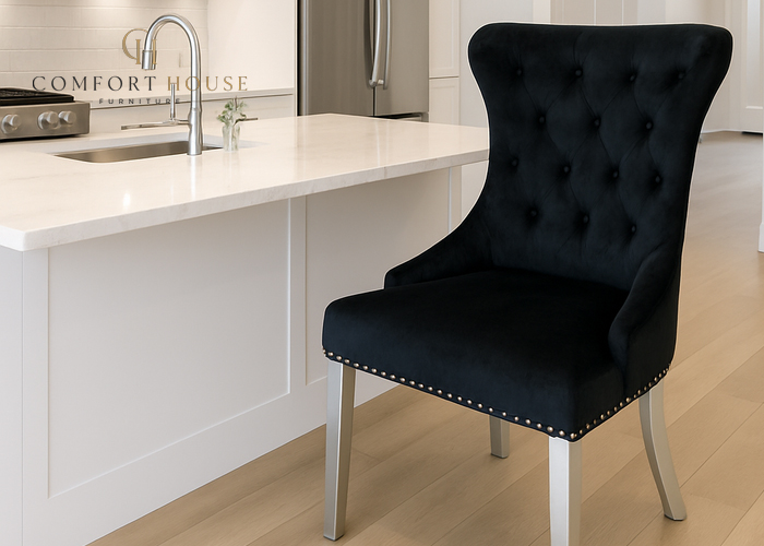Chelsea Black Chair (Ring Knocker/Chrome Legs)