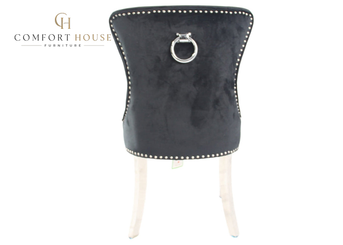 Chelsea Black Chair (Ring Knocker/Chrome Legs) - Image 5