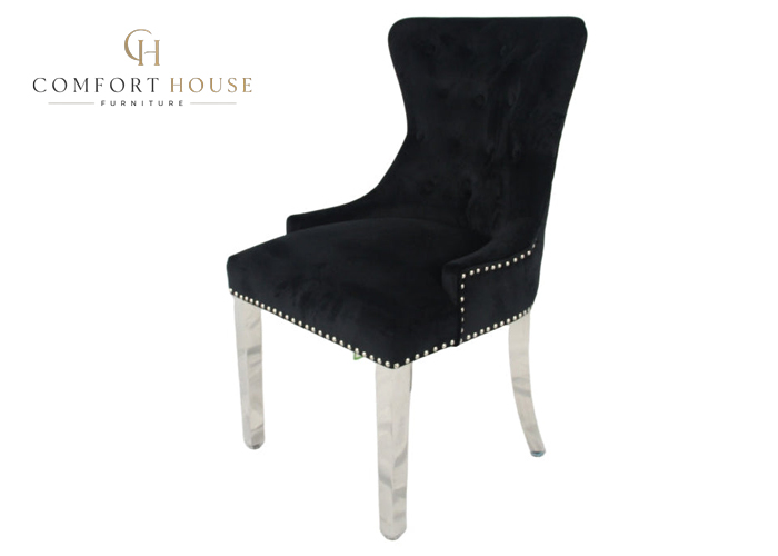 Chelsea Black Chair (Ring Knocker/Chrome Legs) - Image 2