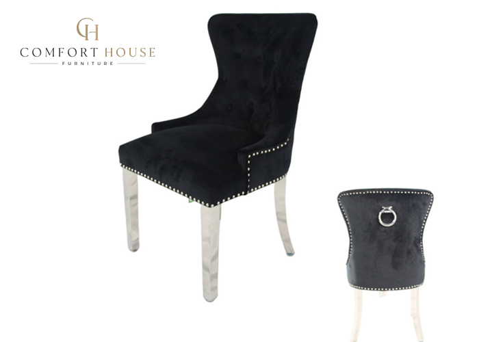 Chelsea Black Chair (Ring Knocker/Chrome Legs) - Image 6