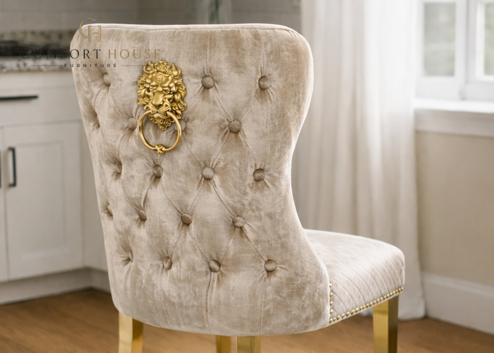 G-Lewis Mink Chair (Lion Knocker/Gold Legs)