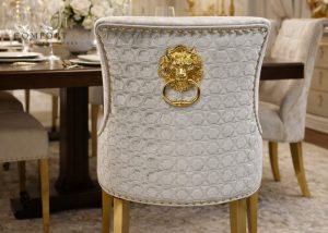 G-Roma Silver Grey Chair (Lion Knocker/Gold Legs)