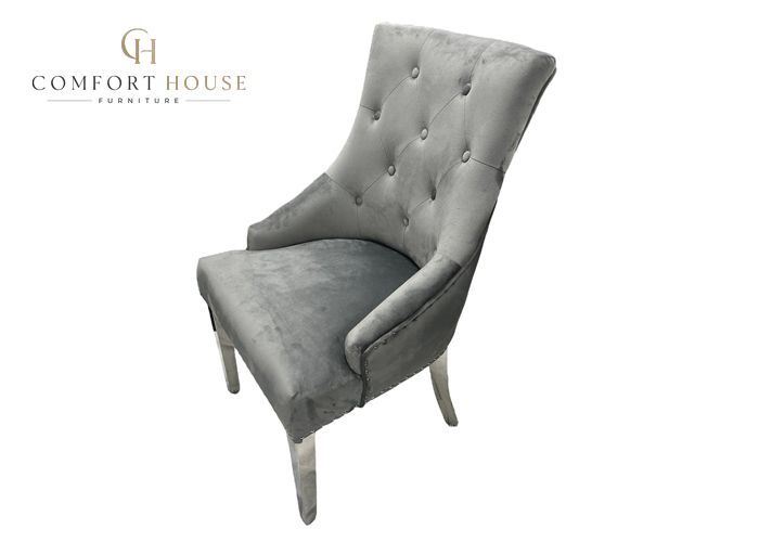 Jessica Dark Grey Chair (Ring Knocker/Chrome Legs) - Image 4