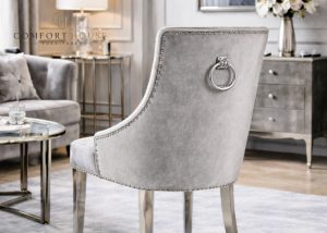 Jessica Silver Grey Chair (Ring Knocker/Chrome Legs)