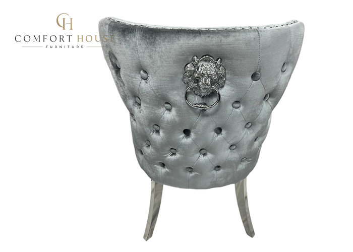 Lewis Light Grey Chair (Lion Knocker/Chrome Legs) - Image 2