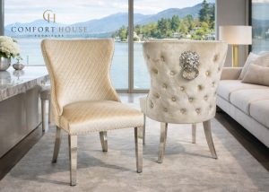 Lewis Mink Chair (Lion Knocker/Chrome Legs)