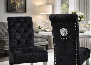 Lucy 01 Crushed Black Chair (Lion Knocker/Chrome Legs)