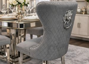 Mayfair Dark Grey Chair (Lion Knocker/Chrome Legs)