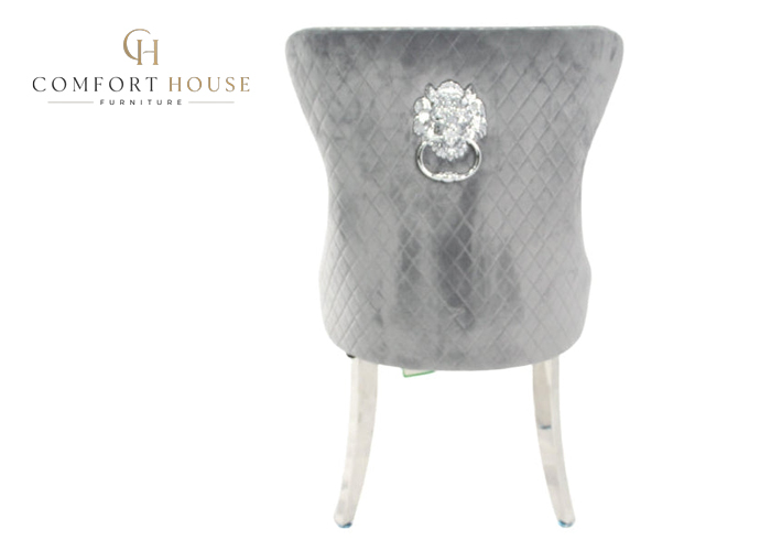Mayfair Dark Grey Chair (Lion Knocker/Chrome Legs) - Image 2