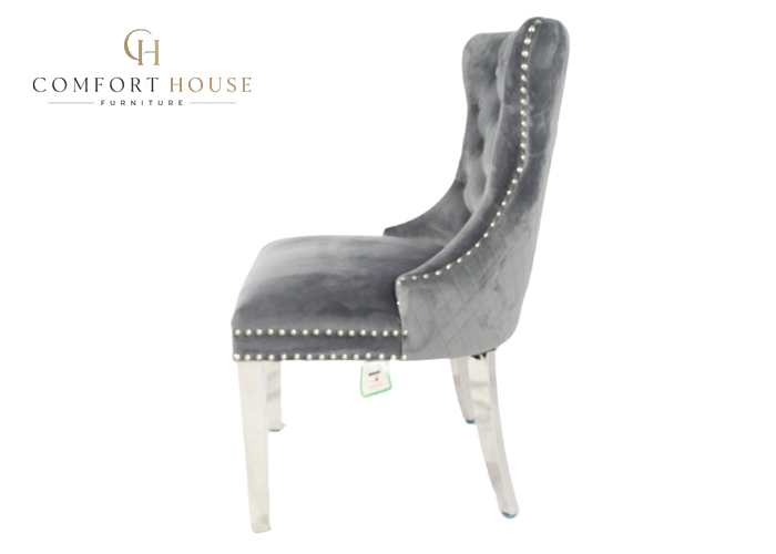 Mayfair Dark Grey Chair (Lion Knocker/Chrome Legs) - Image 3
