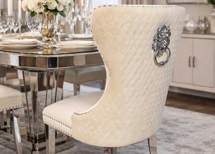 Mayfair Ivory Chair (Lion Knocker/Chrome Legs)