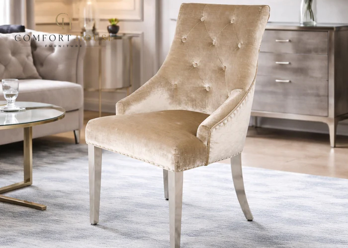 Roma Mink Chair (Lion Knocker/Chrome Legs)