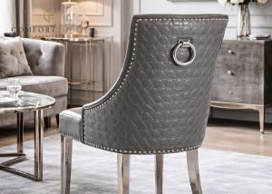 Roma PU Dark Grey Chair (Ring Knocker/Chrome Legs)