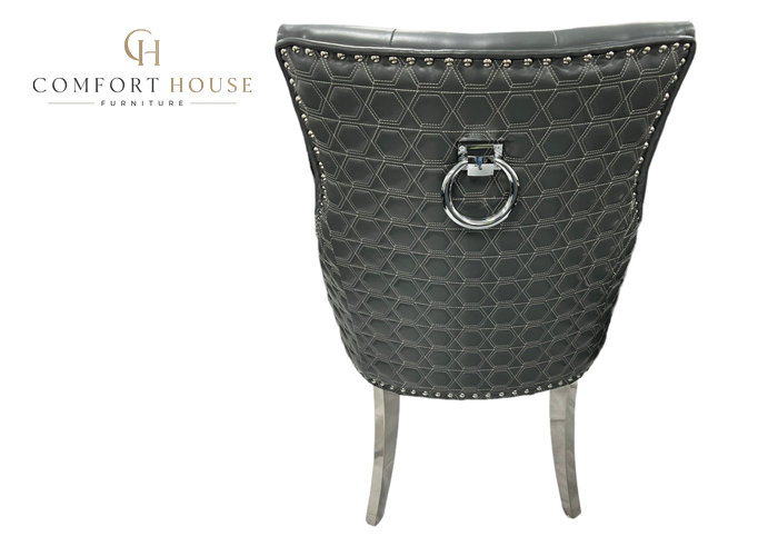 Roma PU Dark Grey Chair (Ring Knocker/Chrome Legs) - Image 2