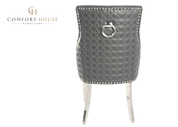 Roma PU Dark Grey Chair (Ring Knocker/Chrome Legs) - Image 3