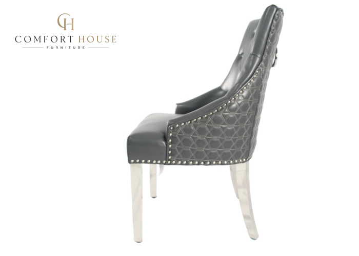 Roma PU Dark Grey Chair (Lion Knocker/Chrome Legs) - Image 3