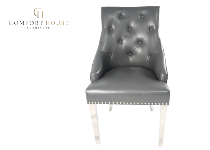 Roma PU Dark Grey Chair (Ring Knocker/Chrome Legs) - Image 4