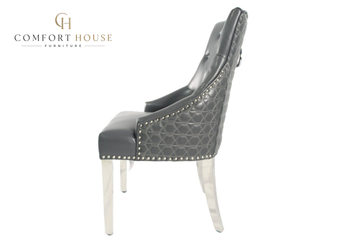 Roma PU Dark Grey Chair (Ring Knocker/Chrome Legs) - Image 5