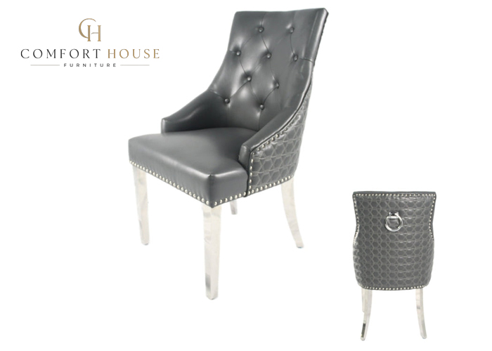 Roma PU Dark Grey Chair (Ring Knocker/Chrome Legs) - Image 6