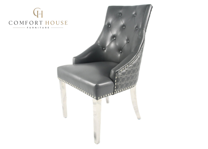 Roma PU Dark Grey Chair (Ring Knocker/Chrome Legs) - Image 7