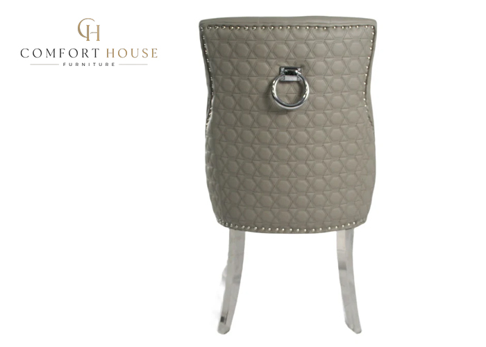 Roma PU Light Grey Chair (Ring Knocker/Chrome Legs) - Image 2