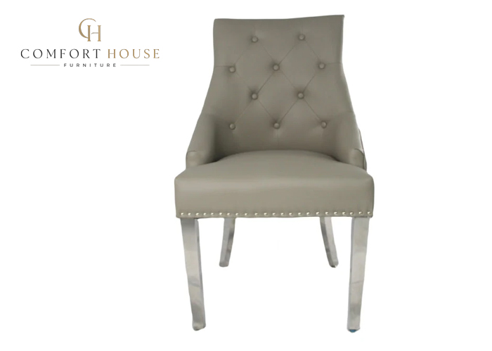 Roma PU Light Grey Chair (Ring Knocker/Chrome Legs) - Image 3