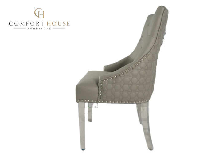 Roma PU Light Grey Chair (Ring Knocker/Chrome Legs) - Image 4