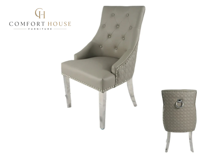 Roma PU Light Grey Chair (Ring Knocker/Chrome Legs) - Image 5