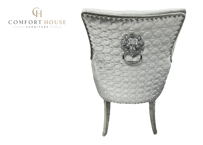Roma Silver Grey Chair (Lion Knocker/Chrome Legs) - Image 2