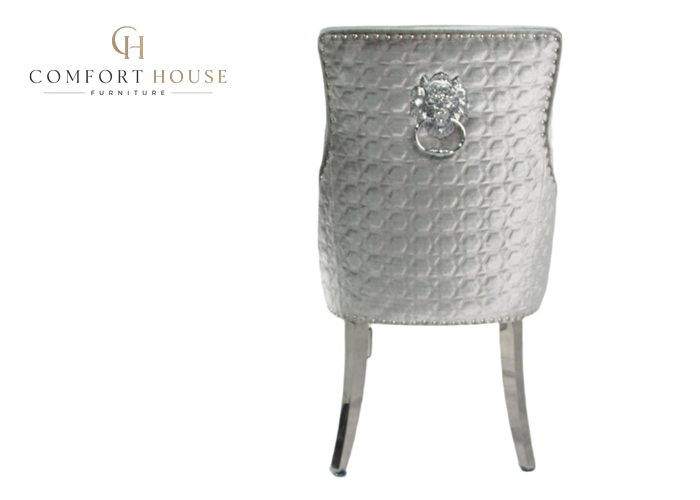 Roma Silver Grey Chair (Lion Knocker/Chrome Legs) - Image 3