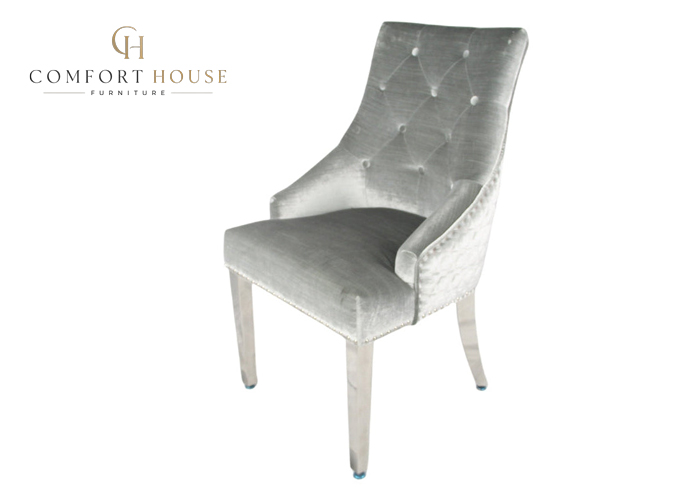 Roma Silver Grey Chair (Lion Knocker/Chrome Legs) - Image 6